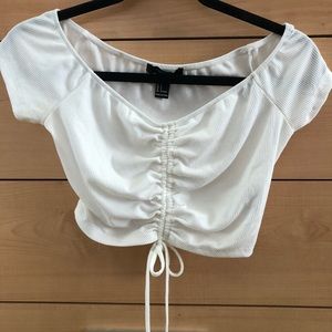 Off the shoulder scrunched front crop top
